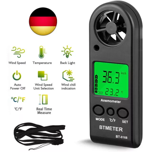 Digitales Mini Anemometer BT-816B Windmesser Temperatur Luftstrom Tester 0-30m/s