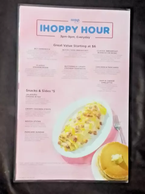 IHOP Restaurant Special Edition Pink Pancake TACOS iHoppy Hour 4 page MENU op;) 3