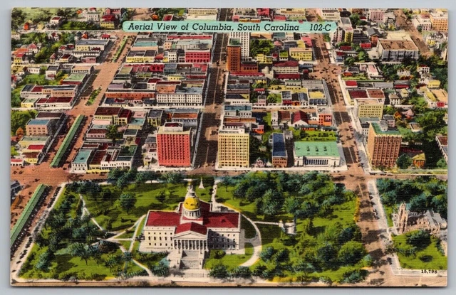 Aerial View Columbia South Carolina SC Linen Postcard UNP VTG Unused Vintage
