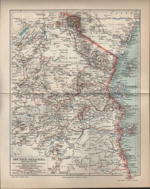 Landkarte map 1897: DEUTSCH-OSTAFRIKA. Deutsche Kolonie Kolonialgeschichte