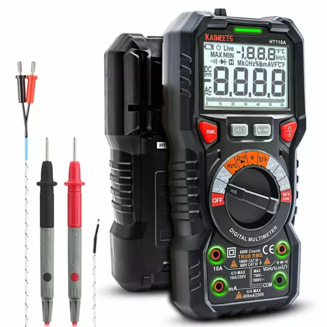 Strommessgerät Zangenmessgerät Digitales Multimeter AC/DC HT206D ,118A KAIWEETS 2