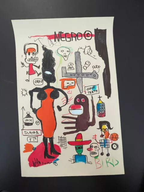 Jean-Michel Basquiat SAMO Abstract Art Painting on Paper  13" x 8.25"