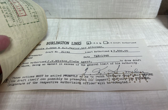 (2) 1948 Chicago Burlington Quincy Railroad Company Cancelled CheckS 4 CLAIMS 4