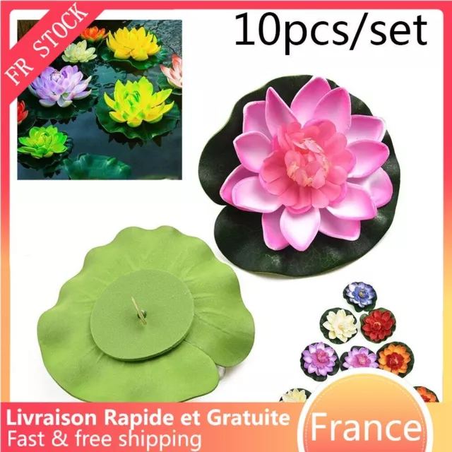 10PCS Artificiel Lotus Fleur Lis Coussinet Flottant Aquarium Pond Plante Déco GB