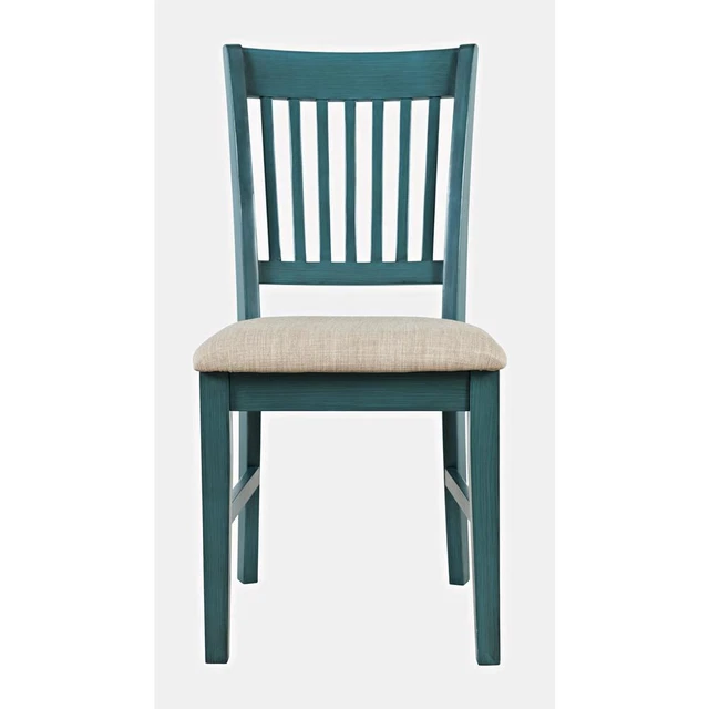 Craftsman Slat-Back Upholstered Desk Chair, Antique Blue