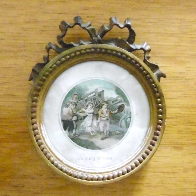 Broche Ancienne XIXe Siècle Plaqué Or Avec Peinture Miniature - Petite Fêlure, Très Bon état