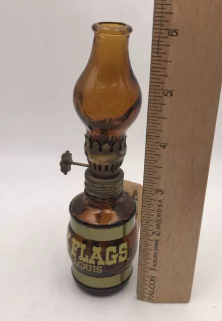 Vintage Souvenir oil lamp St Louis Six Flags  Tourist Light Glass Wood