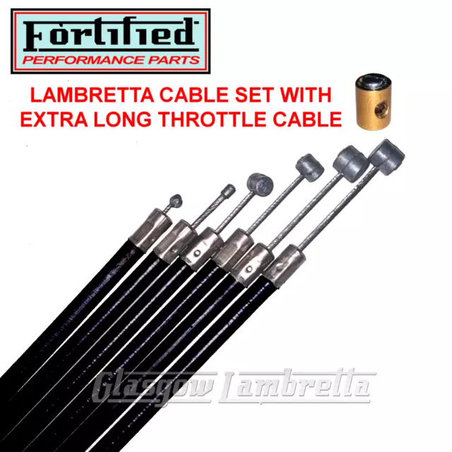 Lambretta SX 125, 150 BLACK FRICTION FREE CABLE SET + EXTRA LONG THROTTLE CABLE