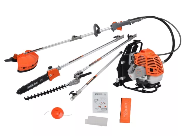 Petrol Backpack Strimmer Brushcutter Chainsaw Hedgetrimmer Garden 5in1 Kit 52cc