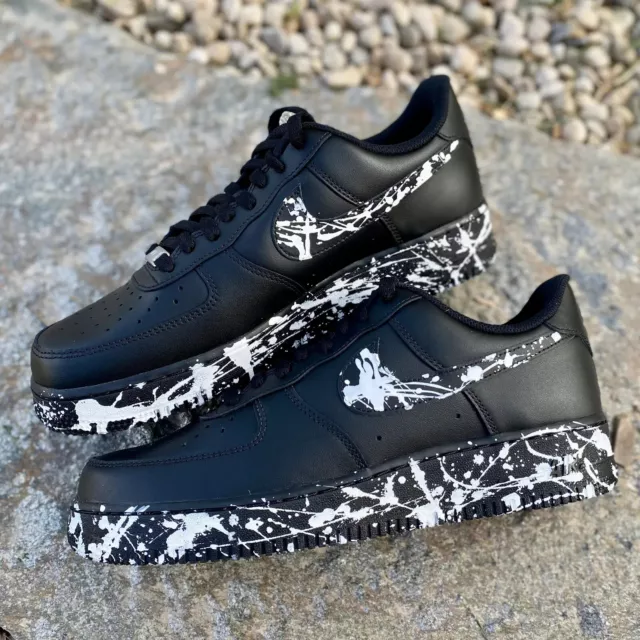 Nike Air Force 1 Custom Multi Color Splatter 🎨 Black Drip Swoosh ⚫ White  Shoes