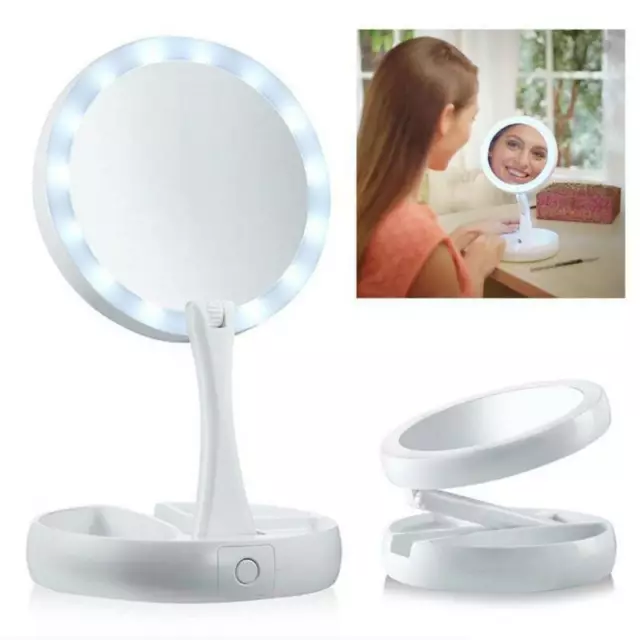 10X Magnifying Mirror With LED Lights Make Up Shaving Vanity Illuminated Mirror