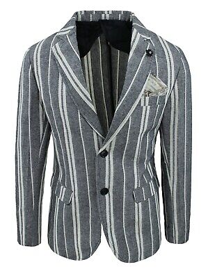 Giacca uomo Sartoriale in lino grigio a righe Elegante Blazer 100% made in Italy