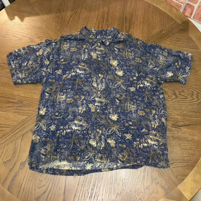 Woolrich Shirt Mens Large Button Up Short Sleeve Hawaiian Floral Tropical Blue