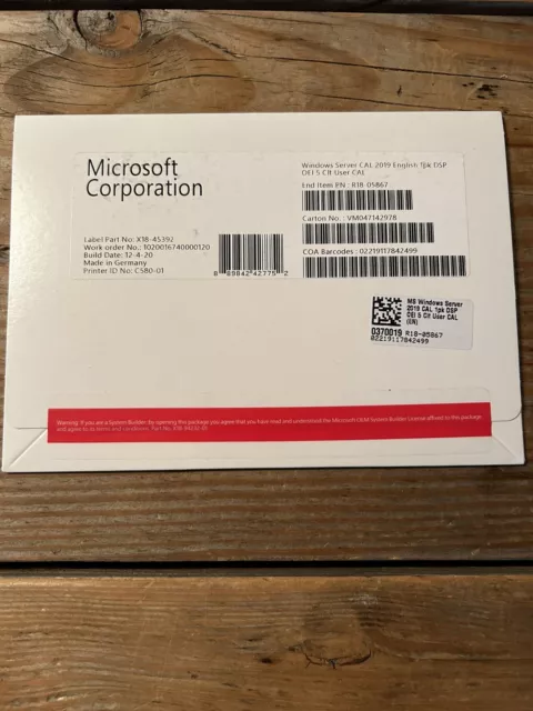 Windows Server 2019 Erweiterungslizenz für 5 user / Nutzer mit MwSt-Rechnung.