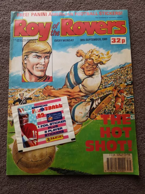 Roy Of The Rovers comic 30th September 1989 + American Football Panini Stickers