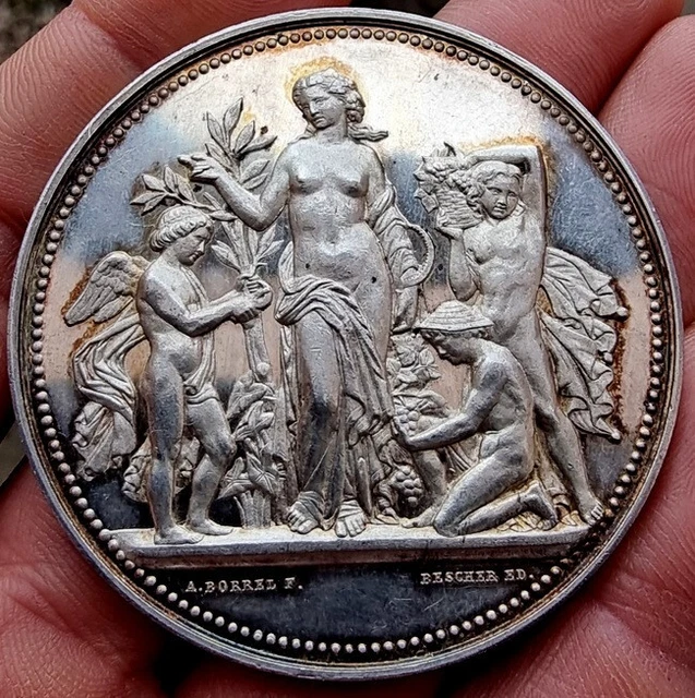 Superbe Médaille en Argent Société Horticole de la Cote d'Or par Borel 55 mm