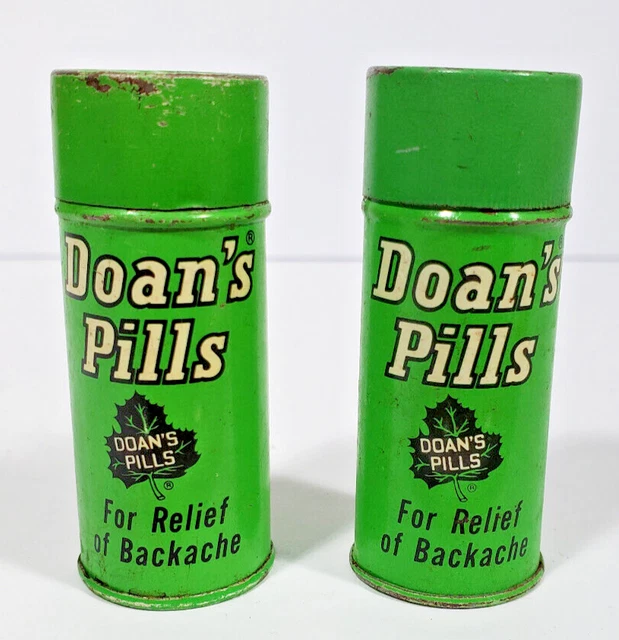LOT OF 2 Vintage Doans Pills Tins Medicine Canister GREEN EMPTY Purex ...