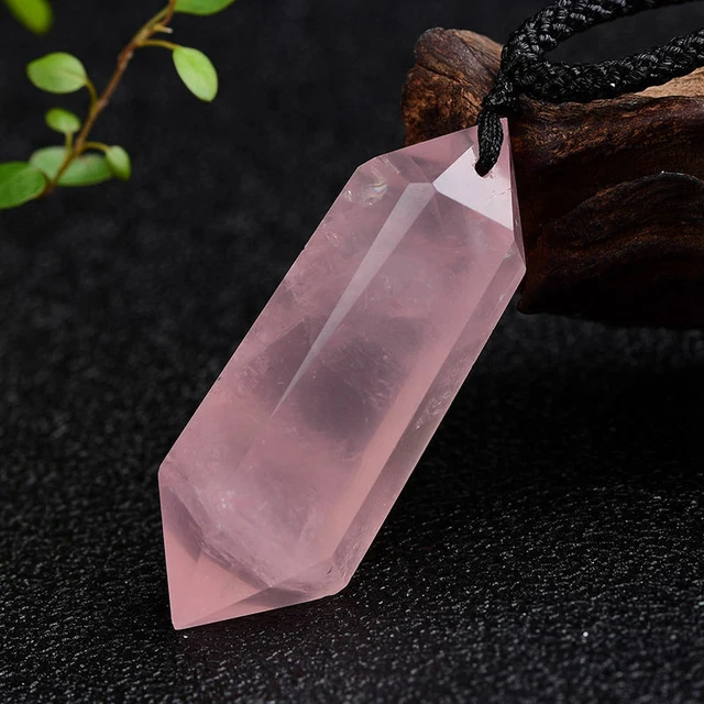 Natural Pink Rose Quartz Crystal Wand Pendant Necklace Chakra Healing Stone Gift
