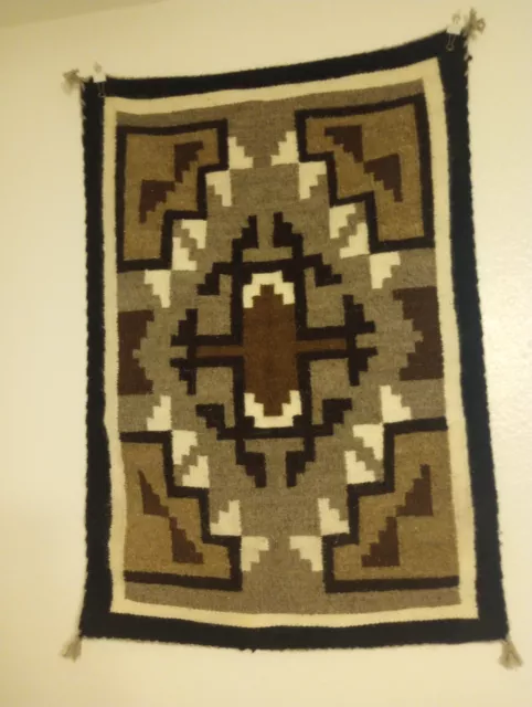 Vintage handmade Two Grey Hills-style Navajo wool rug in perfect condition!