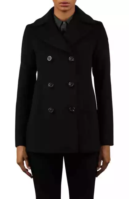 NEW Fleurette Double-Breasted Wool Peacoat in Black - Size 4 #C3681