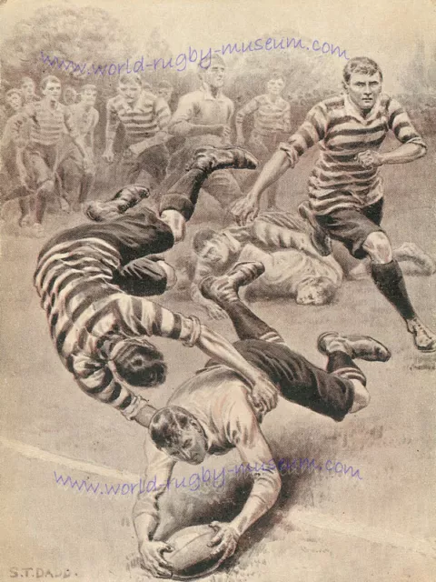 RUGBY PRINT A TRY BY S.T. DADD 18" x 12" (45 cm x 30 cm) PLAYER SCORING A TRY