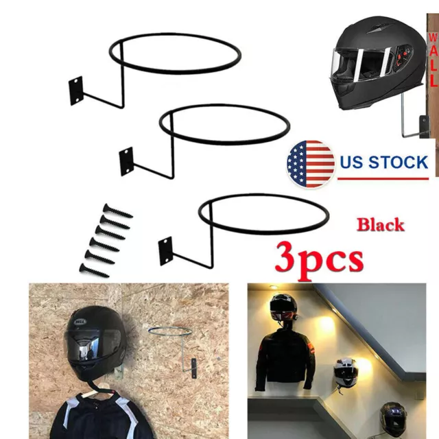 3x Motorcycle Helmet Holder Hook Jacket Bag Display Wall Mount Hanger Rack Steel