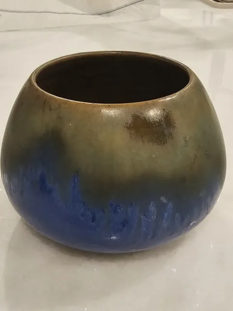 Fulper Signed Gorgeous FLAMBE glaze Blue Base Vase Bowl 1920s