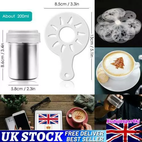 UK Stainless Steel Chocolate Shaker Sprinkler Stencils Cappuccino Coffee Sifter