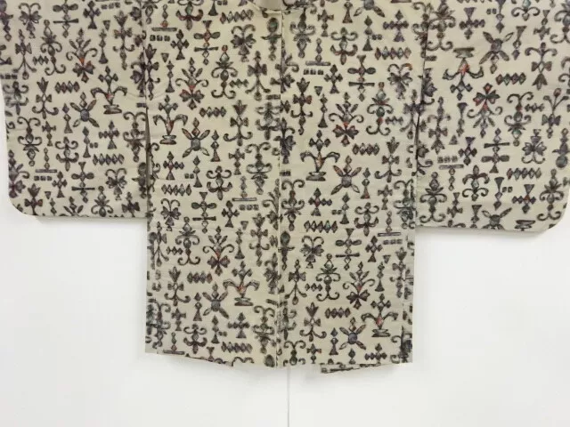 80560# Japanese Kimono / Antique Haori / Meisen / Woven Sarasa Pattern