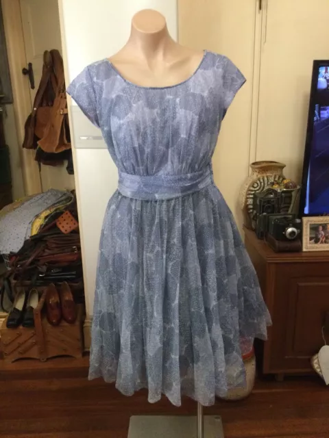 Vintage 50’s 60’s LUCAS NYALOC Sundress/partydress Blue Tones Size 12