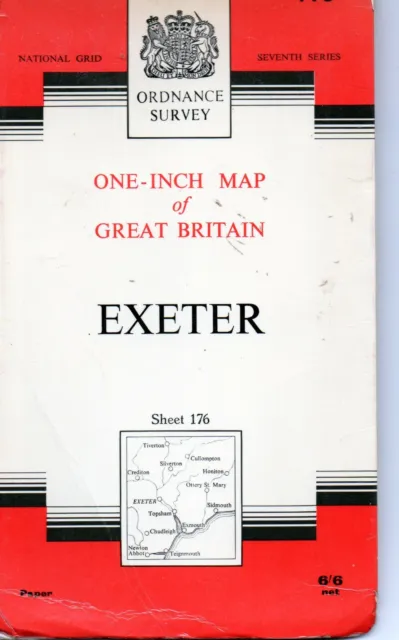 Old Vintage 1966 OS Ordnance Survey One-Inch Map 176 - Exeter
