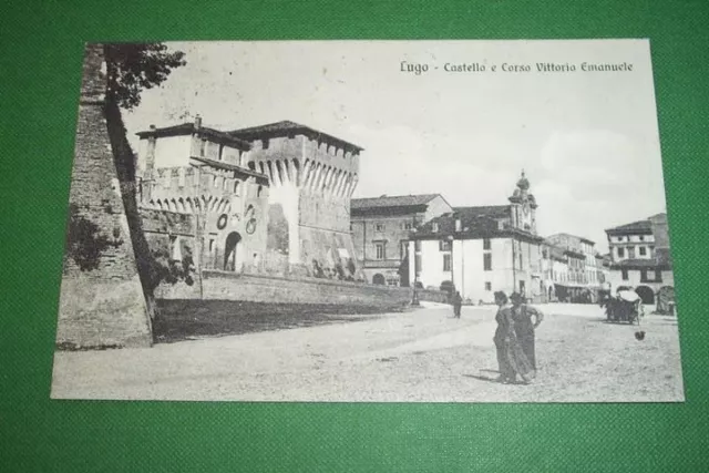 Cartolina Lugo ( Ravenna ) - Castello e Corso Vittorio Emanuele 1913