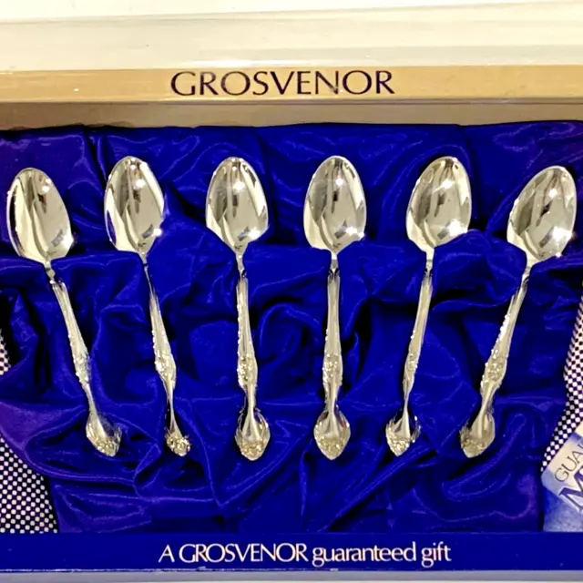 GROSVENOR Gainsborough Silverplate  - Boxed Set x 6 Teaspoons - Old/New Unused