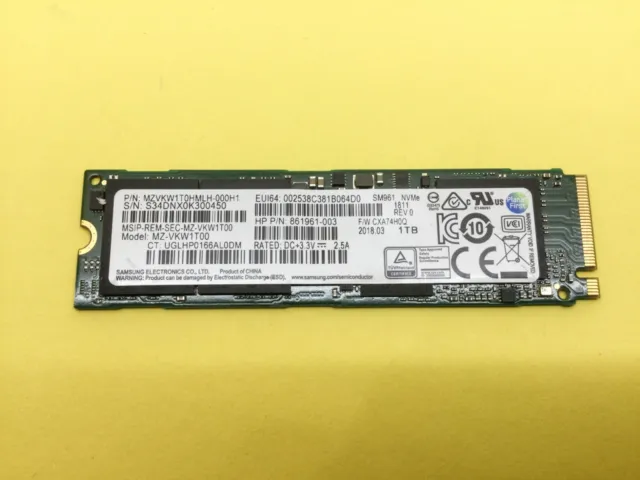 Samsung SM961 1TB M.2 Gen3 Nvme Pcie SSD MZ-VKW1T00 MZVKW1T0HMLH