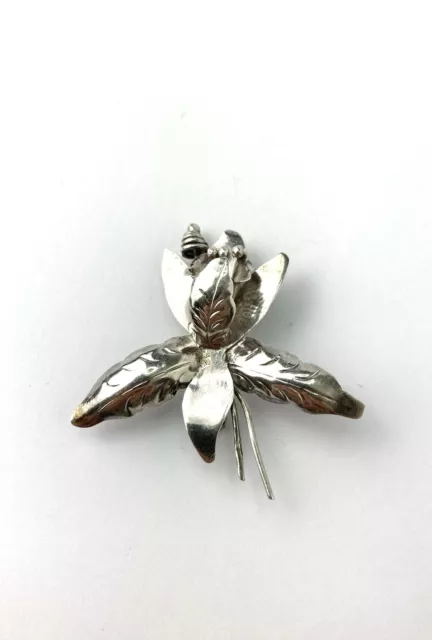 Vintage Taxco Mexico 925 Silver Flower Brooch Cattleya Orchid Signed