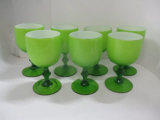 7 Carlo Moretti Green Cased Glass With White Inner Area Goblets