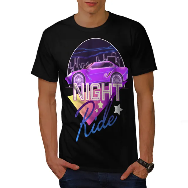 Wellcoda Night Ride Classic Car Mens T-shirt, City Graphic Design Printed Tee