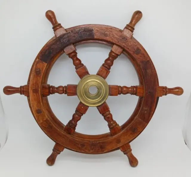 Vintage 12" Wooden Helm Steering Wheel Nautical Decor
