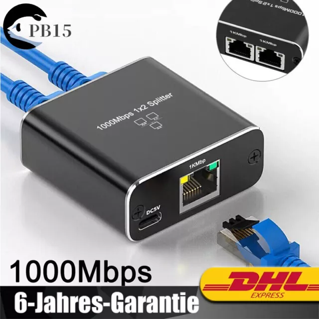 1000Mbps Ethernet Splitter Adapter RJ45 Kabel LAN Netzwerk Internet 1IN2 Ausgang