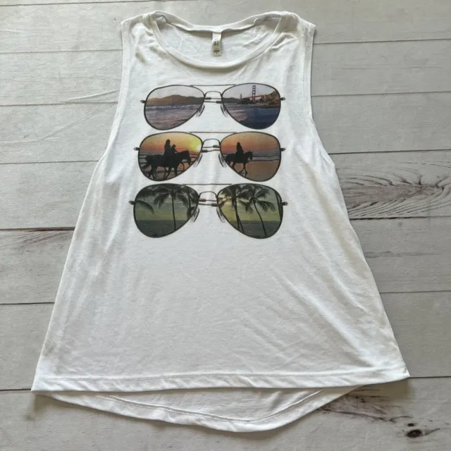 Bella Canvas Womens White Graphic Sunglasses Beachy Shades Muscle Tank Top