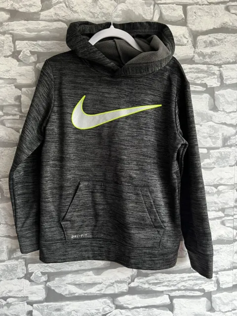 Felpa con cappuccio pullover Nike logo grigio 6-7 anni Dri-Fit con tasche anteriori ragazzi ragazze