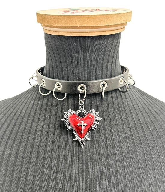 Gothic Vampire Red Heart Necklace With Cross & Sword – Halloween Jewelry Gift