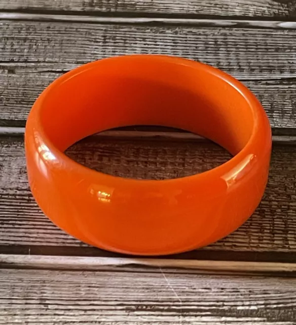 Vintage Bakelite Bangle Bracelet Bright Orange 1” Wide