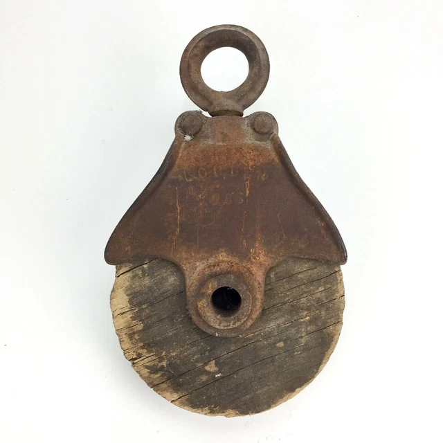 Vintage LOUDEN WOOD PULLEY - hay trolley barn pulley, farm salvage decor