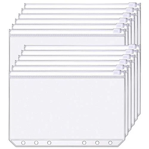 Lot de 12 pochettes A5 à fermeture éclair en PVC à 6 anneaux