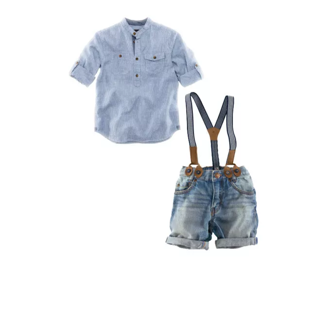 2PCS Kids baby boys Short sleeve shirt + braces jeans outfits kid boys Clothing