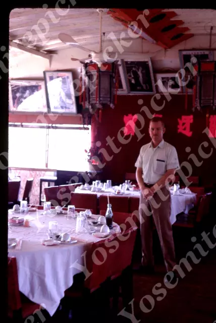 Sl68 Original slide 1969 Hong Kong restaurant man Coca Cola 412a