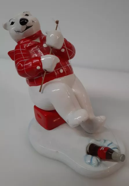 1995 COCA-COLA EXCLUSIVE POLAR BEAR PORCELAIN Figurine ICE FISHING #157902 Coke