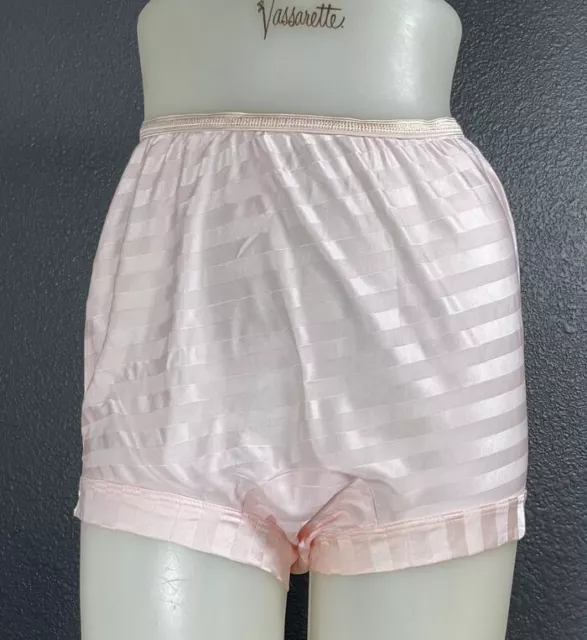 VINTAGE SHINY SATIN Stripe Double Rayon Tricot Pink Brief Panties NOS M ...