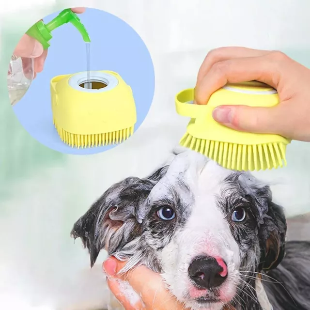 Pet Massage Bath Brush Shampoo Dispenser Dog Cat Silicone Scrubber Cleaning Tool